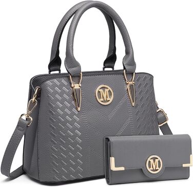 Сумка жіноча Miss Lulu середнього розміру через плече, сіра з личі-текстурою, з гаманцем та внутрішніми кишенями для роботи, відпочинку, повсякденного використання