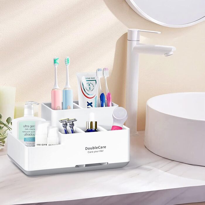 Тримач для зубних щіток електричної, знімний, пластиковий, багатофункціональний. Підходить для зубної пасти, бритви. Легко чистити, білий, темно-сірий