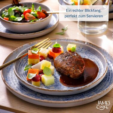 Набір посуду James Cooke Azure Vintage Steinzeug для 6 осіб (24 елементи) - біло-блакитний, з рельєфом, для миття в посудомийній машині, духовці та мікрохвильовій печі