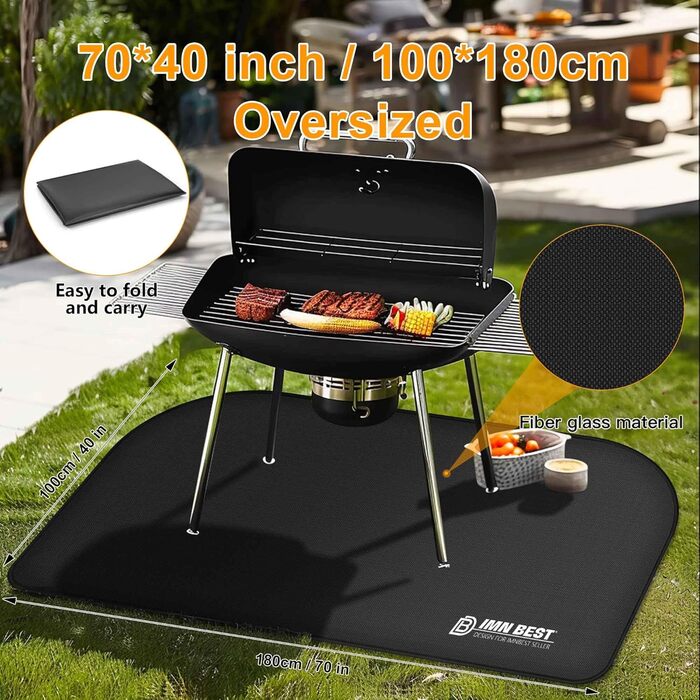 Килимок для грилю 180x100 см, силіконовий, термостійкий, вологостійкий. Захист для BBQ, каміну, газону та кемпінгу