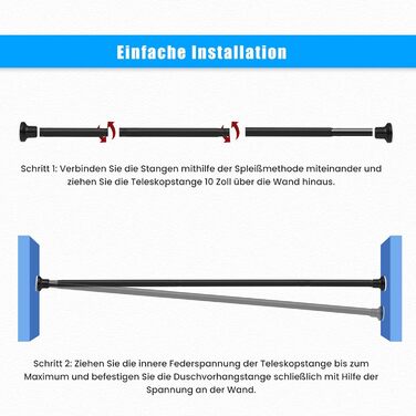 Тeleskopна штанга для душу без свердління, 72-254 см, чорна (Ø25 мм)