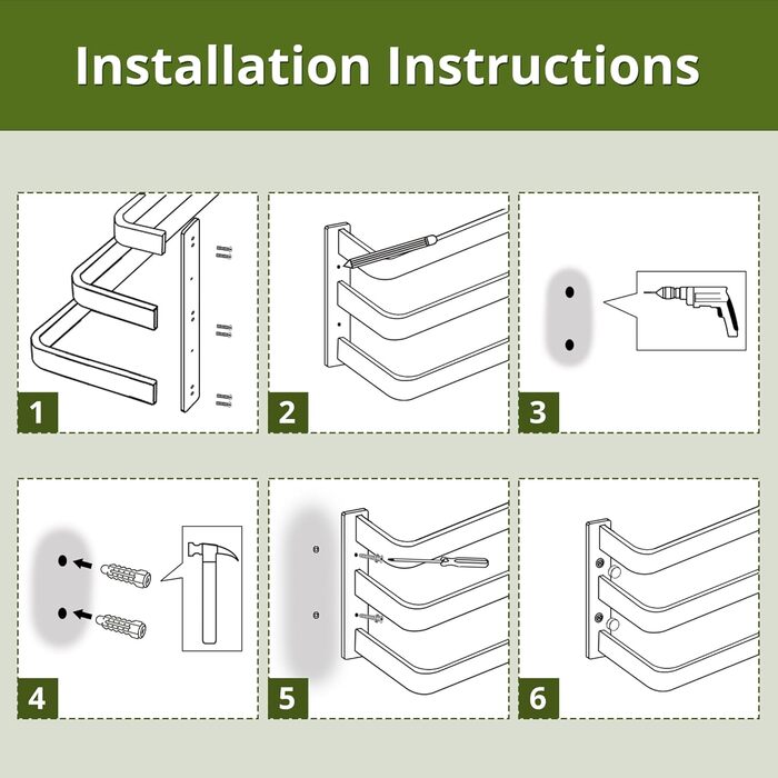 Тримач для рушників SAYAYO, чорний, 64 см, 3 стійки, для ванної кімнати та кухні