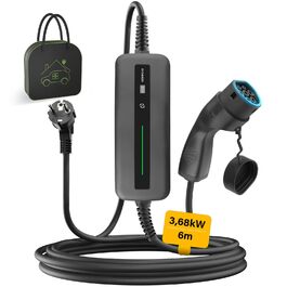 Кабель для зарядки електромобіля Type 2 Schuko 3.68kW 10-16A, 6м, IP66 - Wallbox з LCD дисплеєм для PHEV/EV