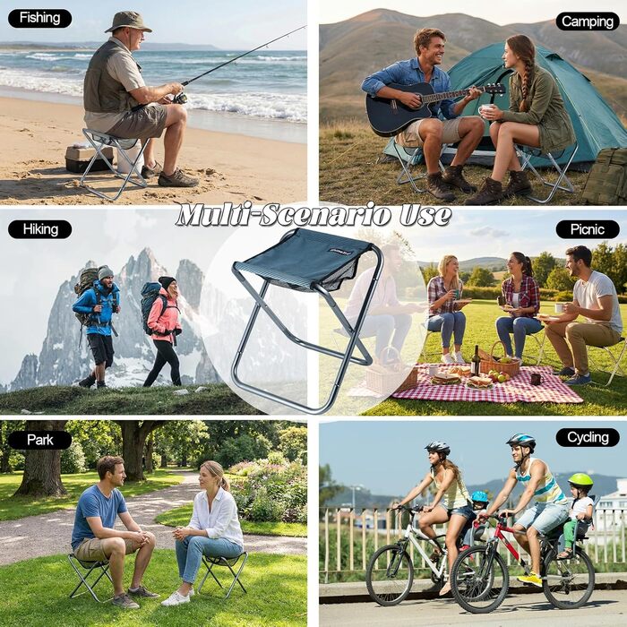 Складаний туристичний стільчик для кемпінгу та відпочинку, блакитний. Легкий, компактний, для риболовлі, пікніків та подорожей. Розміри: 33x36x40 см