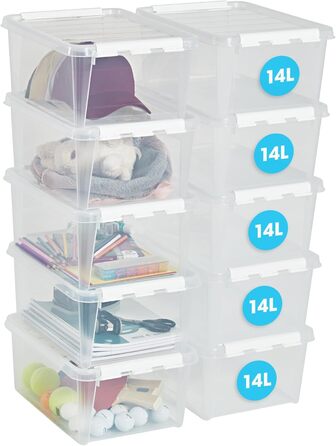 SmartStore - 4x Storage Box with Lid Classic 8L (34x25x16cm) | Stackable Box with Lid | Food-Safe Plastic Box | Plastic Box with Lid & Reinforced Corners | 10 Year Warranty (14.0l)
