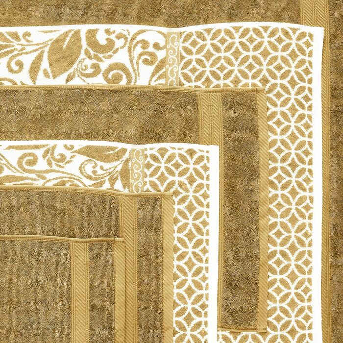 Amrapur Overseas | Trefoil Filigree 6-Piece Reversible Dyed Jacquard Towel Set (Gold) Standard Gold