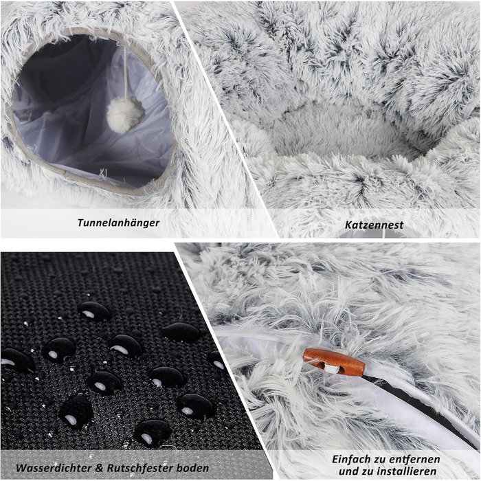 Туннель для котів Caliyo з місцем для сну, інтерактивна іграшка для котів, сірий (85×26 см)