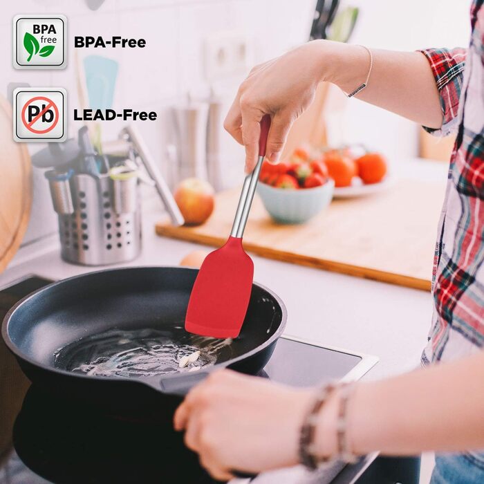 Набір кухонного приладдя ORBLUE 14 предметів: лопатки, шумовки, ложки з силікону та нержавіючої сталі, червоний