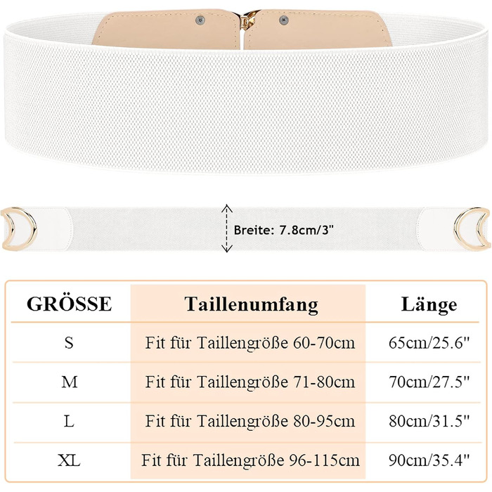 Жіночий широкий еластичний пояс JasGood вінтажний, з золотою пряжкою, білий, 80 см (під талію 80-95 см)