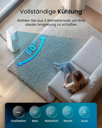 Вентилятор без лопатей Pro Breeze 101 см з пультом, LED дисплеєм, 6 швидкостями, 5 режимами, автоколиванням 60° та таймером 7 годин - білий