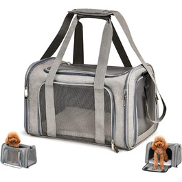 Транспортна сумка для кота/собаки з плечовим ременем, переносний переноска для котів та собак до 7 кг, складна, дихаюча сумка, переноска для середніх та маленьких тварин (сіра, 45x30x30 см)