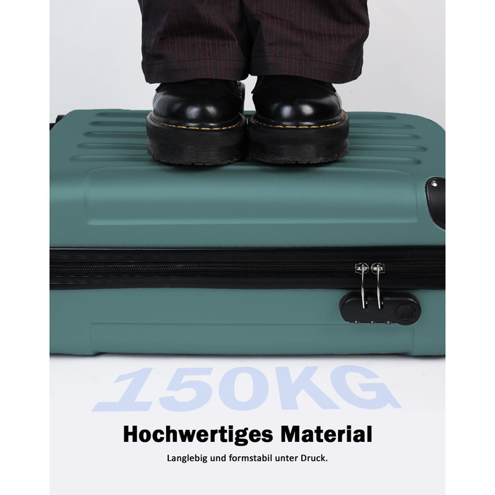 Набір валіз Boleedy 3шт (55/66/76 см), Trolley, жорсткий корпус, 360° обертання, тихі колеса, телескопічна ручка, темно-зелений