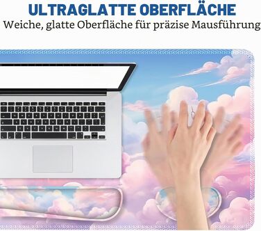 Набір килимків для миші та клавіатури ToLuLu XXL (90x40 см) з підставкою під зап'ястя, протиковзний килимок для столу з дизайном «Мрійливі хмари», 4 в 1