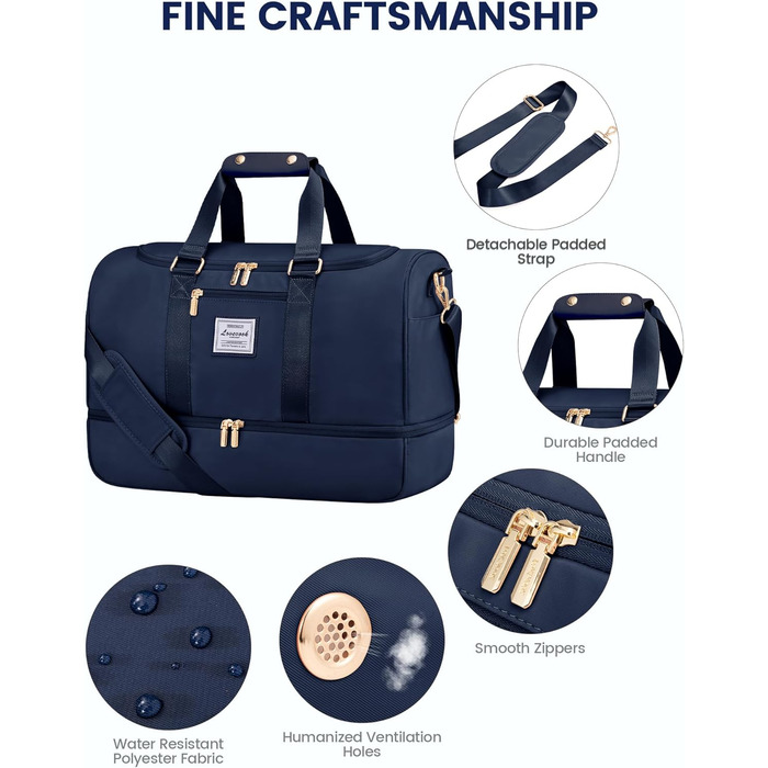 Спортивна сумка LOVEVOOK для подорожей: жіноча дорожня сумка-weekender з косметичкою, відділенням для взуття та мокрих речей, водонепроникна, ручна поклажа, для фітнесу, відпочинку, кемпінгу, блакитна M