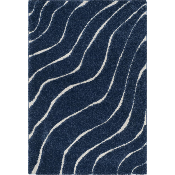 SAFAVIEH килим Zottelig для вітальні, їдальні, спальні - колекція Florida Shag, високий ворс, 122 x 183 см (темно-синій та кремовий, 160 x 229 см (прямокутний))