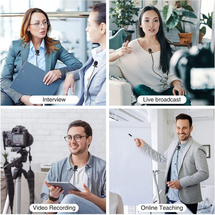 Мікрофон-петличка LEKATO для смартфона та ПК (2 шт.), 3.5 мм, 2 м кабель для запису, трансляцій, інтерв'ю, конференцій, подкастів