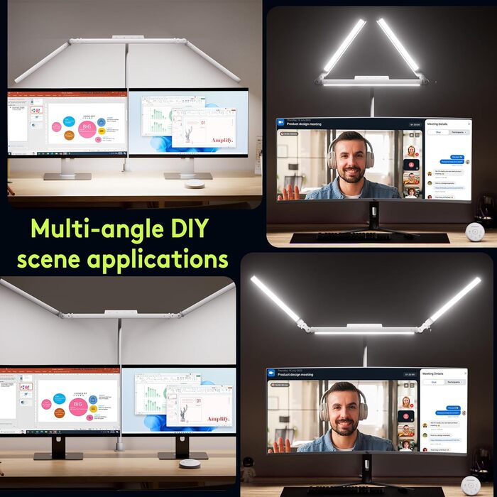 Стіл лампа з 3 джерелами світла, 24W, 100см, денне світло, з пультом керування, регульована яскравість, лампа для офісу та дому (Mattweiß)