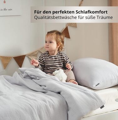 Набір постільної білизни для дитячого ліжечка Kinderbettwäsche: 2 шт. (100x135 см, 40x60 см) | Органічна бавовна, сертифікат ÖkoTex, для алергіків | Набір постільної білизни з мусліну для дітей | Сірий колір