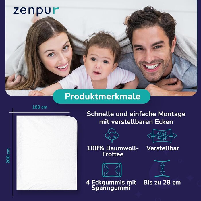 ZenPur 2-Pack Mattress Protector 180x200 cm | Made in EU | Oeko-Tex Standard 100 | Cotton | Waterproof & Durable | Protection and Comfort in One