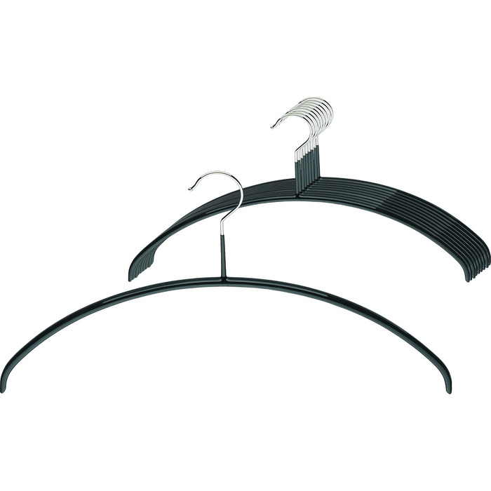 MAWA Clothes Hangers, Set of 10 high-quality, space-saving, non-slip clothes hangers, ideal for T-shirts and sweaters, with a 360° rotatable hook and non-slip coating, 46 cm, Black