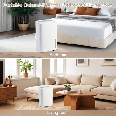 Електричний осушувач повітря 70л/день з авторежимом та шлангом для підключення. Ідеально для підвалів, ванних кімнат, спалень до 150㎡. Осушувач з цифровим дисплеєм, захистом від плісняви, 360° колесами, тихий 40dB, білий