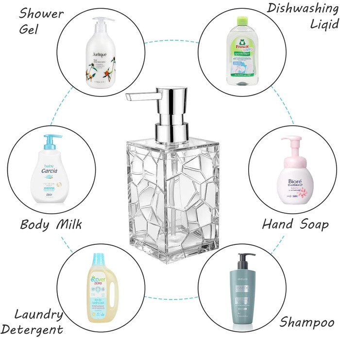 Набір диспенсерів для мила та рідин 2 шт, 320 мл, акрил, для кухні та ванної кімнати, безбарвні