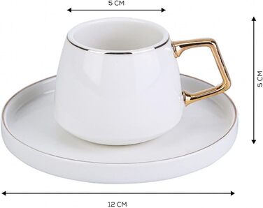 Набір кавових чашок з блюдцями KARACA Streamline Saturn - 4 шт., 90 мл, білий, кремово-золотий