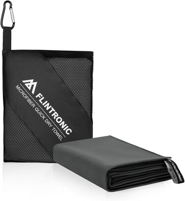 Рушник мікрофібра Flintronic, 200x100 см. Великий пляжний рушник, швидковисихаючий. Ідеально для спорту, подорожей, пляжу, сауни. Темно-сірий.