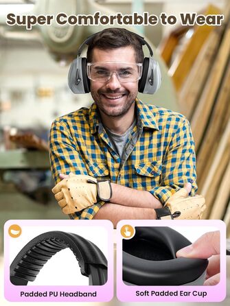 Захисні навушники Dr.meter SNR 31dB, наголов'я, регульовані, комфортні для дорослих, складаються, шумоізоляція для будівництва, саду (сірі)