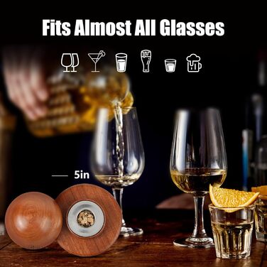 Набір для копчення напоїв Cocktail з 4 смаками, дерев'яні чіпси для віскі, набір для приготування коктейлів, інфузор для бурбона з багаторазовим льодом, Round, чорний