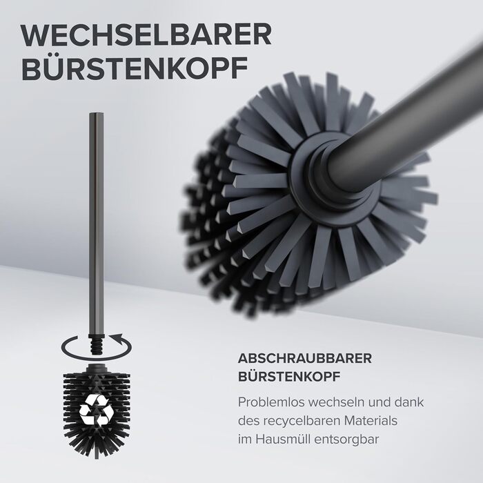Набір для чищення унітазу Ovimar Finnkona з кріпленням на стіну без свердління | Силіконова щітка для унітазу | З вентиляцією | З порошковим покриттям з нержавіючої сталі | Замінний насадок для унітазу