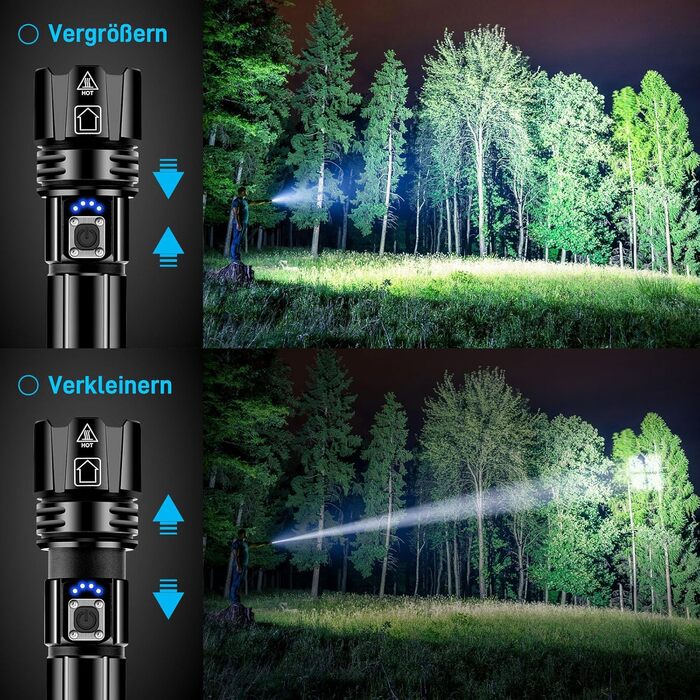 Ліхтарик Glarylight LED акумуляторний 500000 люмен, надяскравий XHP70.2, 5 режимів, зум, водонепроникний IPX7, для кемпінгу, туризму, надзвичайних ситуацій, 2 шт.