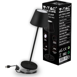LED-лампа настільна V-TAC VT-7522 чорна з бездротовим живленням, сенсорне керування, акумулятор 4400 mAh, IP54, 3000K, 2W (для дому та вулиці)