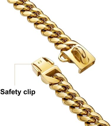 Нашийник для собак Кубинський стиль, нержавіюча сталь, ширина 14 мм, ланцюжок, довжина 26/31/36/41/46/51/56/61 см, золотий, для цуценят, собак маленьких та середніх порід