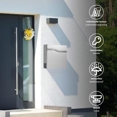 Поштовий ящик білий з газетницею TRELLEBORG (RAL 9016), персоналізований, з цинкової сталі з ім'ям сім'ї, вулицею та номером будинку, комплект для монтажу (2 прізвища)