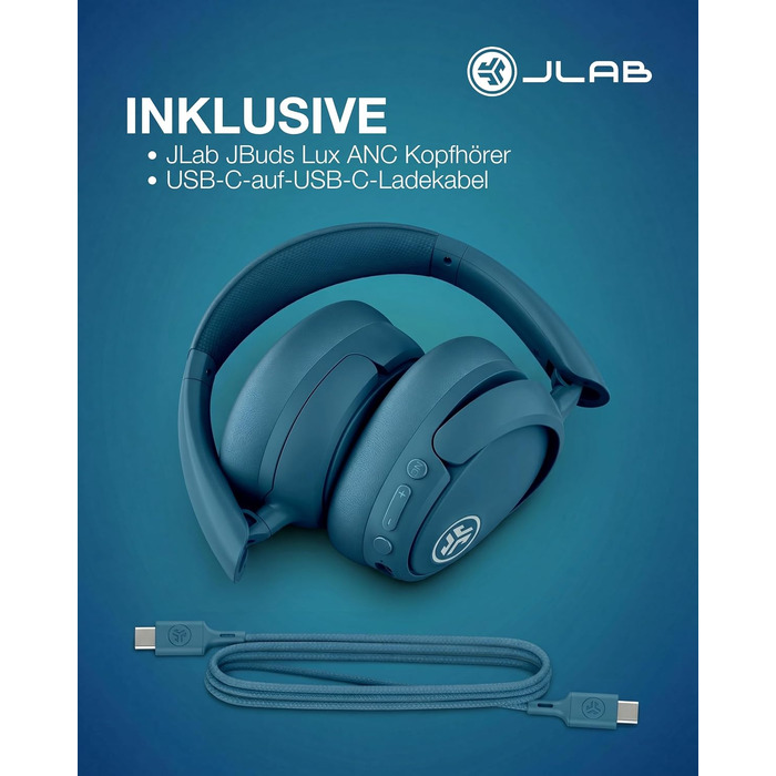 Бездротові накладні навушники JLab JBuds LUX ANC з активним шумозаглушенням, Bluetooth, темно-синій (Marineblau)