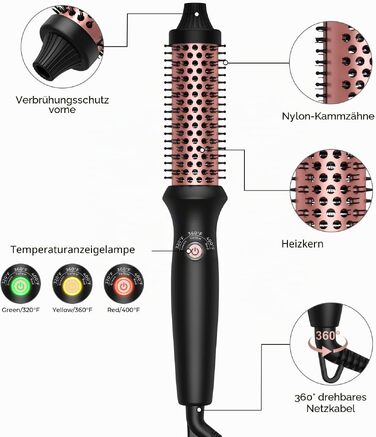 Мультистайлер для волосся 6 в 1 UKLISS Air Styler Set з дифузором, професійний фен-щітка 1000 Вт з LCD-дисплеєм, набір для укладки: локони, об'єм та вирівнювання, колір рожеве золото