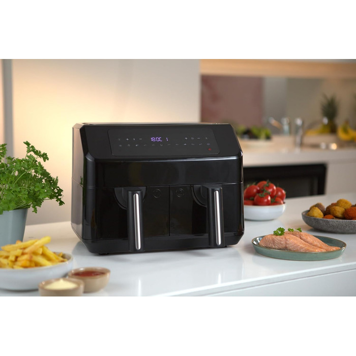 Електрична аерофритюрниця Emerio Digital Doppel 7,2 л (2×3,6 л), 12 програм, без BPA, синхронне завершення, фритюрниця без олії