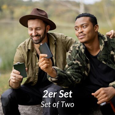 Набір з 2 флаконів з нержавіючої сталі (8oz/227ml) з воронкою - чорний/зелений - мілітарі дизайн - для алкоголю