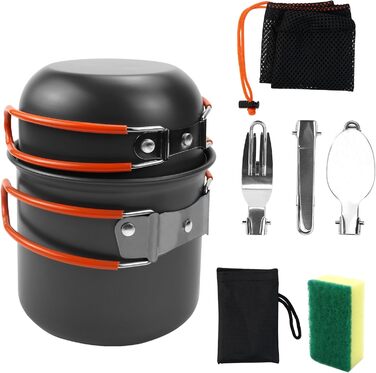 Набір посуду для кемпінгу KXVXXV з нержавіючої сталі: посуд, каструлі, каструлі для кемпінгу, приготування їжі на природі, пікніків, риболовлі та походів