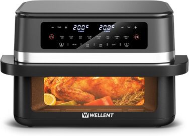 Аерофритюрниця WELLENT 12L Dual Zone XXL - 2950W з двома камерами (6+6L) з оглядовим вікном, функцією Match & Sync, нагадуванням про струшування, придатна для миття в посудомийній машині