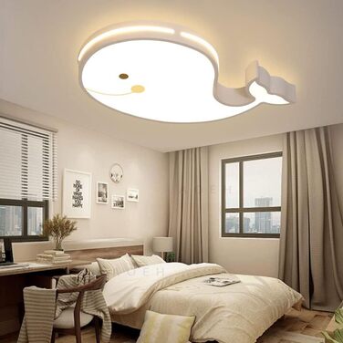 LED Ceiling Lamp, Dolphin Shape, Dimmable with Remote Control, Boy Girl Baby Kids Children's Room Lamps Ceiling, Children's Room, Bedroom Lamp, Room Lighting, Chandelier, White, 50cm