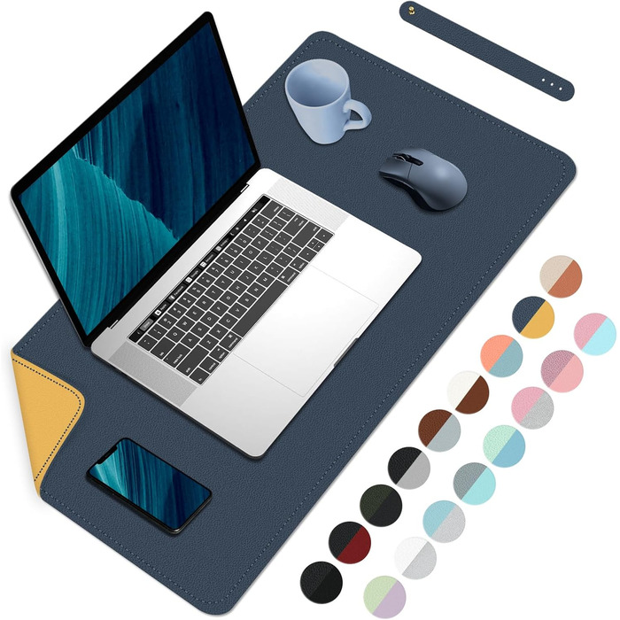 Килимок для столу BLESWIN з PU шкіри, вологостійкий великий килимок для миші, легко чиститься, для ноутбука, темно-зелений+чорний, 60x35 см