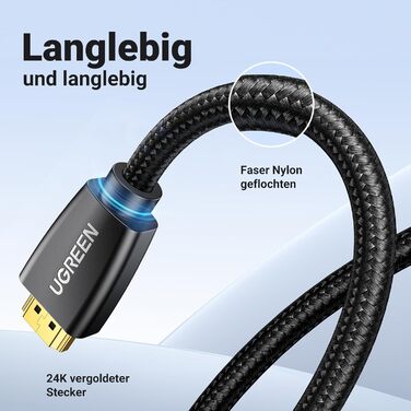 Кабель HDMI UGREEN 4K 60Hz UHD 2.0 з підтримкою ARC, HDR, 3D, Ethernet, 18Gbps, 2 метри (1.0м), сумісний з TV, монітором, Blu-ray, PS5/PS4/PS3, Xbox Series S, Soundbar