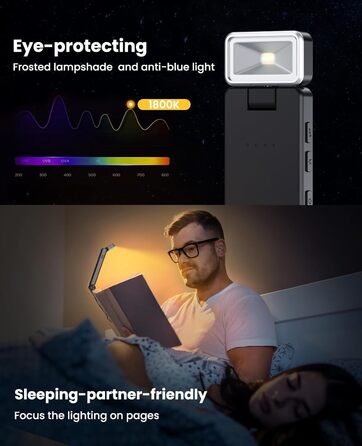 LED кріпильна лампа для читання Tyreses, акумуляторна, USB, 3 кольори, регулювання яскравості, для книг, дітей, зеленого/сірого кольору