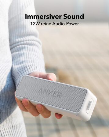 Портативна Bluetooth колонка Anker SoundCore 2, білий: потужний звук, глибокий бас, 24 години роботи, водонепроникність IPX7, сумісна з iPhone, Galaxy та іншими пристроями