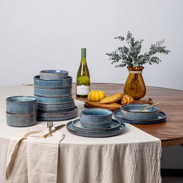 Набір посуду GBhome з каменю, 24 елементи, ручна робота, для 6 осіб, стійкий до миття в посудомийній машині та мікрохвильовій печі, керамічний посуд, блакитний колір