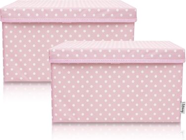 LIFENEY Набір з 2 коробок для зберігання дитячих речей, 37x25x21 см, органайзер для дитячої кімнати та вітальні, дитяча коробка для іграшок, рожеві з крапками