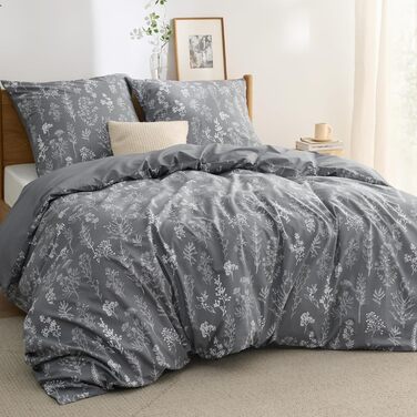 BEDSURE Комплект постільної білизни 135x200, бавовна, 4-х частинний - сірий, з крізь-застібкою, з двома наволочками 80x80 см, з малюнком гілок, сертифікат ÖKO-TEX