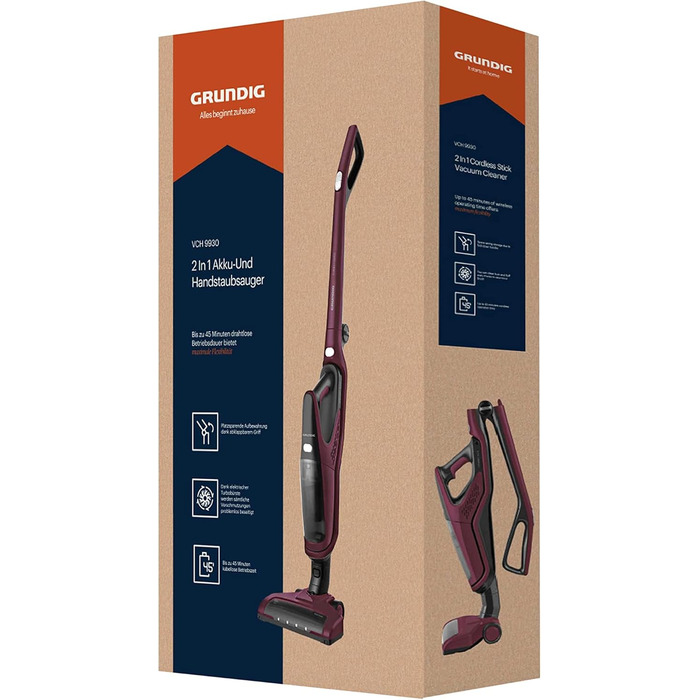 Ручний пилосос Grundig VCH 9930 2-в-1, акумуляторний, 14.4 В, фіолетовий